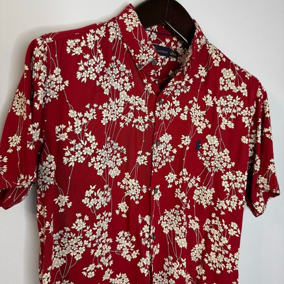 Ralph Lauren Classic Fit Short Sleeve Button Down Red Floral Shirt Youth XL - Picture 2 of 8
